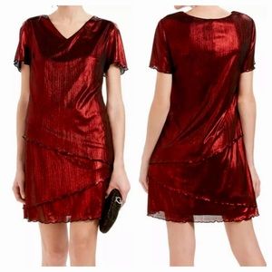 ❤️🔥 NWT Metallic Red Ruffle Cocktail Midi Dress